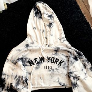 navy tie dye cropped hoodie